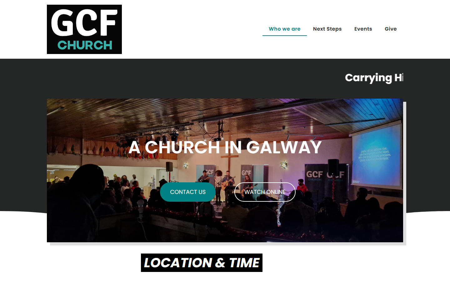 GCF Church's existing live website homepage